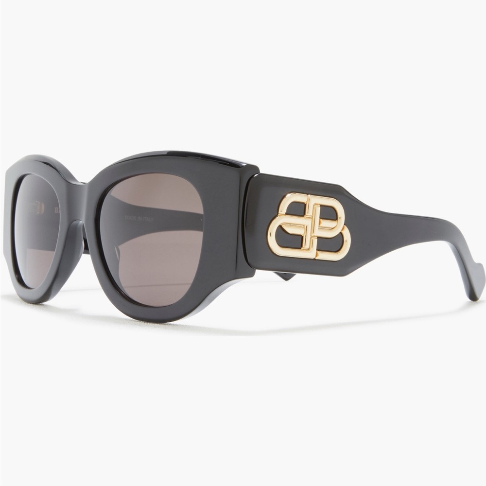 Balenciaga Black Grey Sunglasses with Gold Emblem